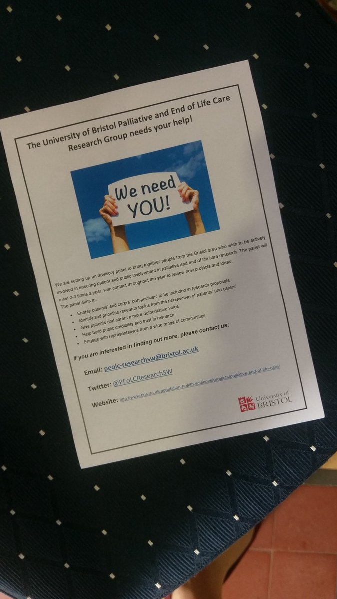 PEoLCSW's tweet photo. Come and join us! The Palliative and End of Life Care Research Group is looking for members of the public to inform our research #peolcresearchgroupsw #DDD19 https://t.co/UasZEt8A06