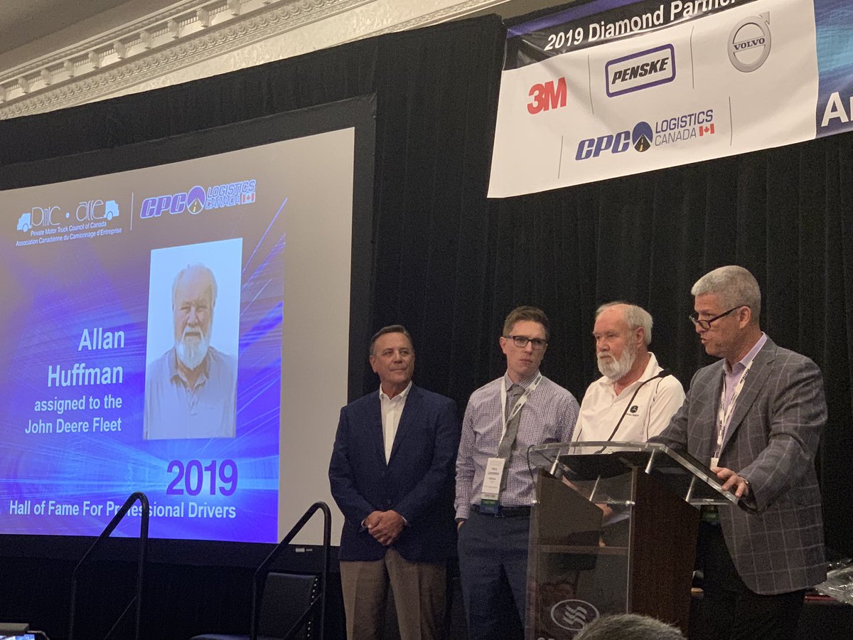 MalhotraSud's tweet photo. #AllanHuffman from John Deere fleet part of CPC logistics, #DavidJudge from Praxair Canada - receiving #PMTC2019 Hall of fame award. Its a proud moment for these gentlemen @privatefleets @cpclogisticsca https://t.co/dwvI0BKJio