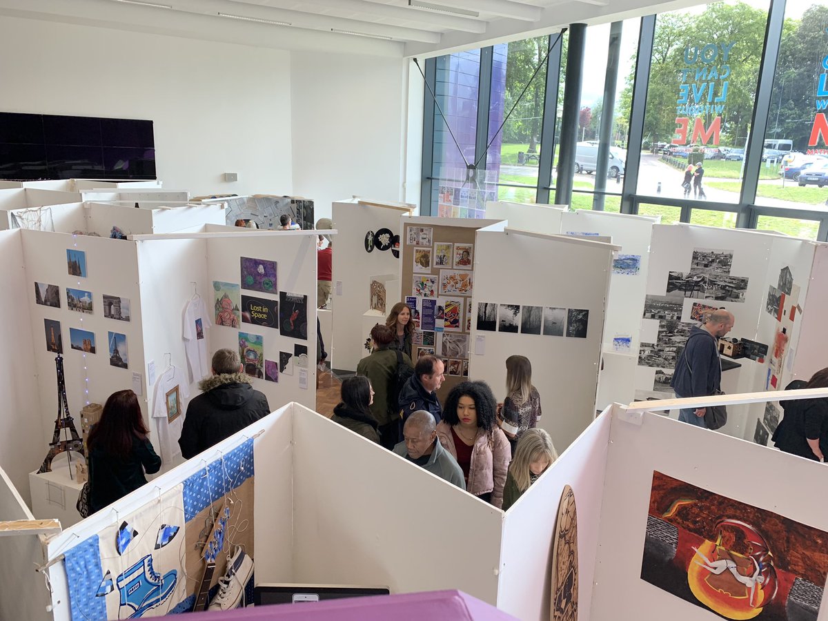 N_HertsCollege's tweet photo. Our Level 1-4 Art, Media and Graphics students ‘Fragments’ end of year exhibition private viewing has started this evening! Showing their work from over the year at our Hitchin campus! https://t.co/LxcQSRa4p4