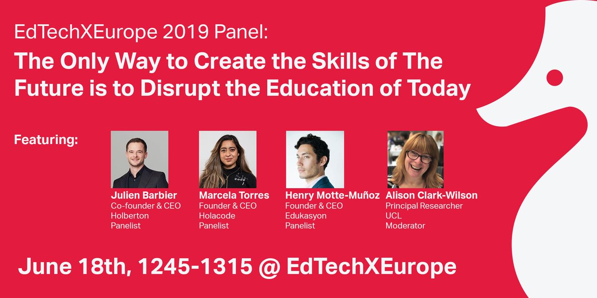 holbertonschool's tweet photo. Headed to @EdTechEurope #EdTech19? Our CEO @jbarbier with the awesome @marcetorresg will discuss the evolution of tech opportunities, the currently unknown #techjobs of the future, and how #education should adapt and prepare. This is a panel you won't want to miss. https://t.co/9H0VgSxCF6