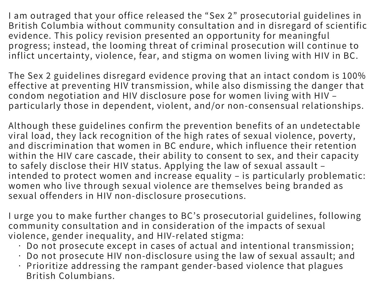 watch_HIV's tweet photo. The overly broad criminalization of HIV non-disclosure in BC (re)produces uncertainty, fear, stigma, and violence; we cannot ignore the danger that condom negotiation &amp; HIV disclosure pose for #WLWH. Share this postcard w. your MLA, @Dave_Eby, @jjhorgan, &amp; @bcndp. #HIVisNotaCrime https://t.co/jNcH7G5KEo