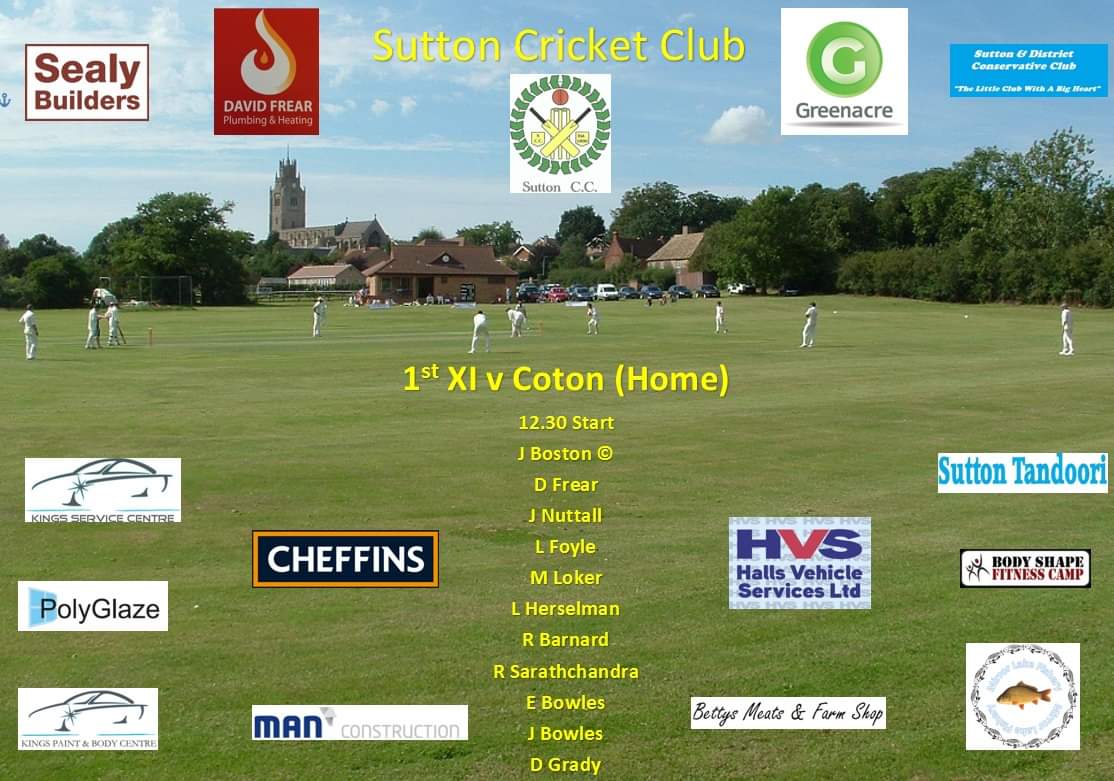 SuttonCCcambs's tweet image. 1st XI to play at home against Coton. Hopefully we see some sunshine this week ☀️ #Suttoncc