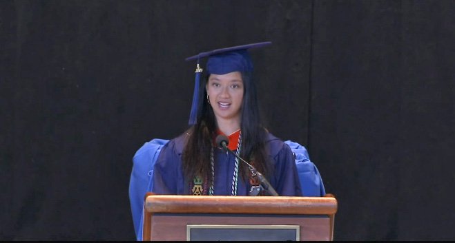 DrexelEngr's tweet photo. Materials engineering major Isabella Mendoza give the address on behalf of the undergraduate class of 2019. #foreverdragons https://t.co/8hg0tr9ORW