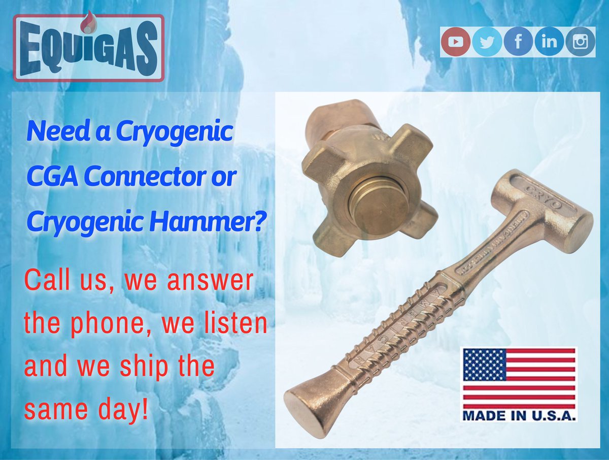 equigas's tweet photo. We carry the most popular Cryogenic CGA Connectors and Cryogenic Hammers, best quality, best service and Made in the USA. #EQUIGAS #CGAconnectors #CryogenicHammer #CryogenicConnectors #Cryogenics #IndustrialGas #CompressedGas #Welding #CryogenicTech #MadeInUSA https://t.co/MiOWWDHmKv