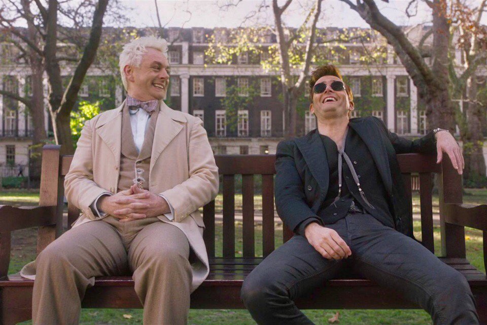 Angllahell's tweet photo. brief description of Good Omens — angel and demon try to make a date under various excuses.

#GoodOmens #IneffableHusbands https://t.co/lE9oG7iIcJ