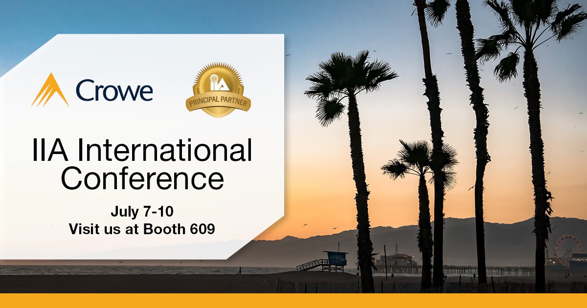 .<a href="/TheIIA/">TheIIA</a> International Conference is right around the corner. Stop by the Crowe booth to learn more about launching internal #audit transformation and more. bit.ly/2KTh8Xx #IIAIC