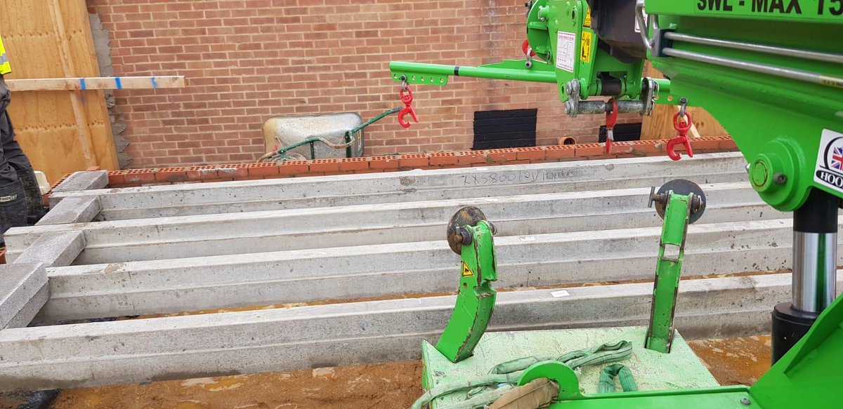 HookaMachine's tweet photo. @HookaMachine had a #SOS call from UK Design & Build in #PottersBar . Urgently needed 30 concrete beams - 6m long and 340kg #safely lifted and shifted to create the block & beam floor. #blockandbeam #planthire #safelifting #pottersbar #hertfordshire #concreteconstruction #beams https://t.co/wecIuAm1ek