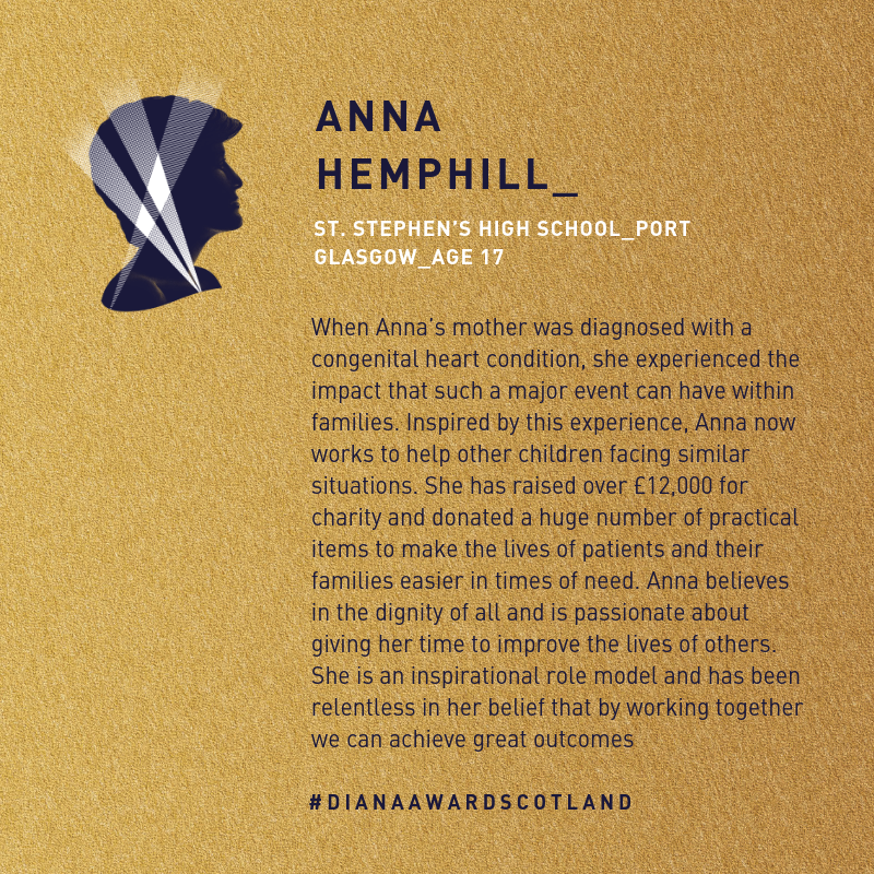 DianaAward's tweet photo. We're thrilled to be celebrating Anna tomorrow at #DianaAwardScotland. She is an impressive fundraiser who has changed lives through her work. Go Anna! 🙌 https://t.co/C6fxwvb0qr