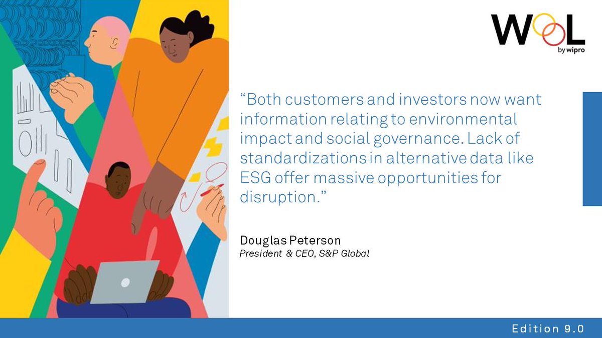 Wipro's tweet photo. In #WOOLMagazine 9.0, Douglas Peterson, President & CEO @SPGlobal points to the burgeoning opportunity in #ESG, as a result of increased focus on environmental information and social governance. Read more here https://t.co/nhinYUg3Nq #WOOL https://t.co/hIBZSfJazP