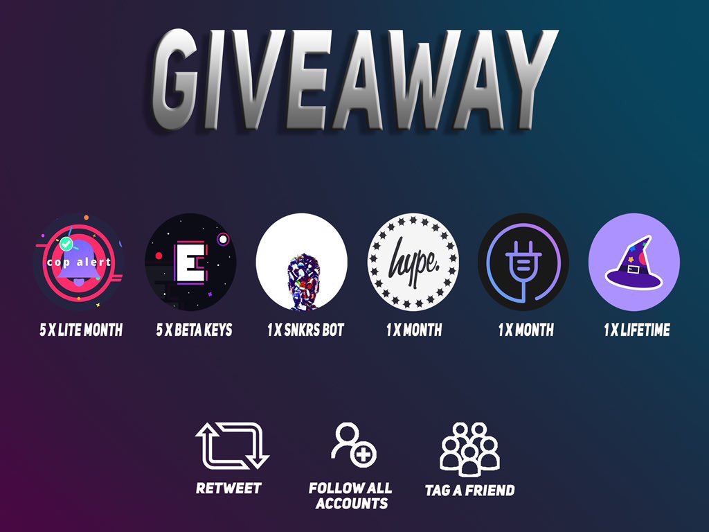 thehypekitchen's tweet photo. 🔮HUGE GIVEAWAY🔮

@hypelust x1 SNKRS Bot
@CopAlert_ x5 Lite Month
@EllipticBots x5 Beta
@pluggedinn_ x1 Month
@CinnaSolutions x1 Lifetime
@thehypekitchen x1 Month

To Enter,
• Retweet!🔄
• Follow ALL Accounts!✅
• Tag A Friend!👥

Ends June 17th!🎊 https://t.co/7HvZhQaWF1