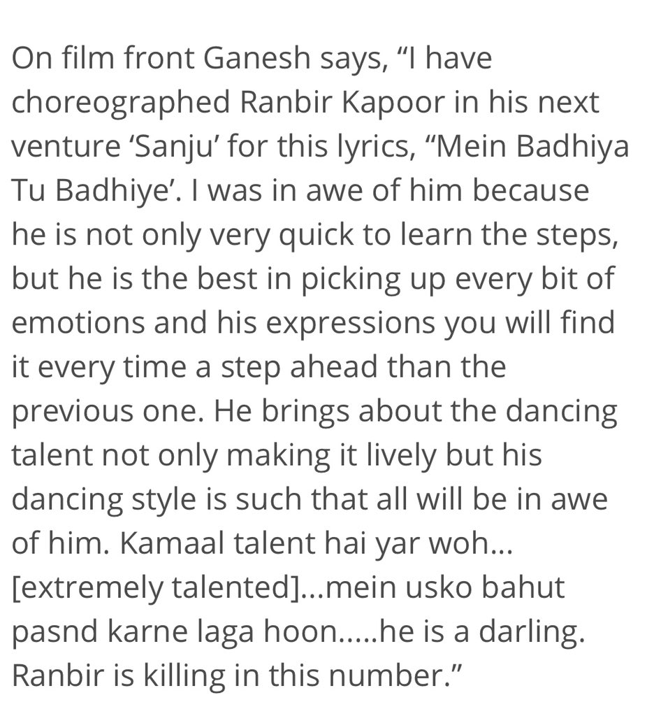 Ganesh acharya about  #RanbirKapoor