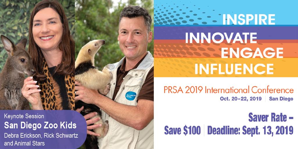 PRSA's tweet image. The #PRSAICON 2019 Keynote finale has been announced! Learn about San Diego Zoo Kids TV channel and meet some of its animal stars, live &amp;amp; in person, alongside @sdzglobal’s Debra Erickson &amp;amp; @ZooKeeperRick. Register before Sept. 13 to save $100&amp;gt;&amp;gt; prsa.org/go/icon19