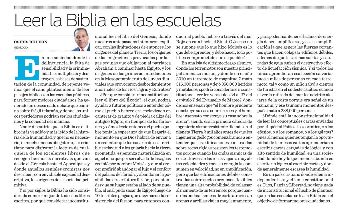 Osirisdleon's tweet photo. La importancia de leer la Biblia en las escuelas para formar a mejores ciudadanos. https://t.co/qrzxMFwHSu