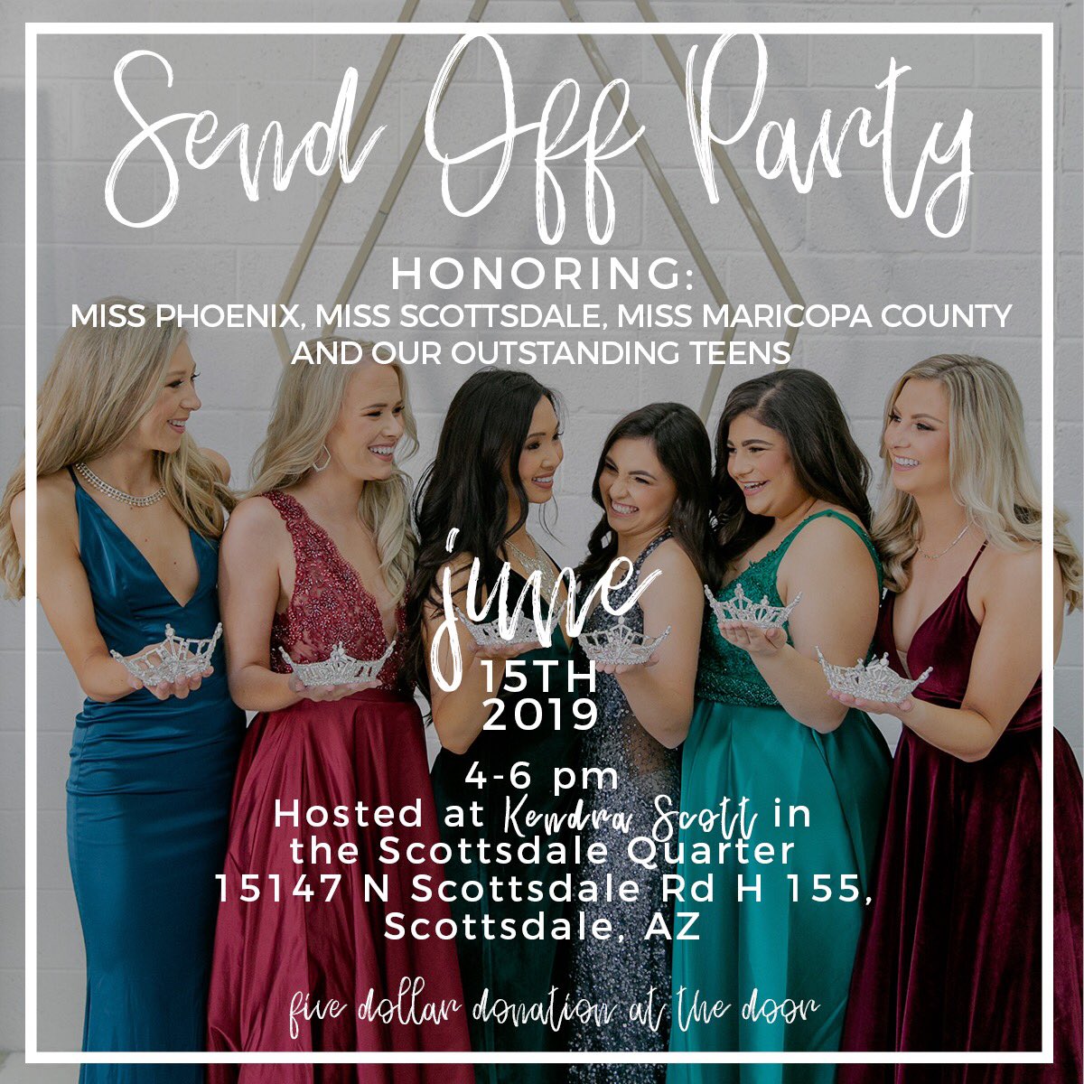 We hope to see you at <a href="/KendraScott/">kendrascott</a> at Scottsdale Quarter this Saturday from 4-6 to celebrate the start of an amazing Miss Arizona week!