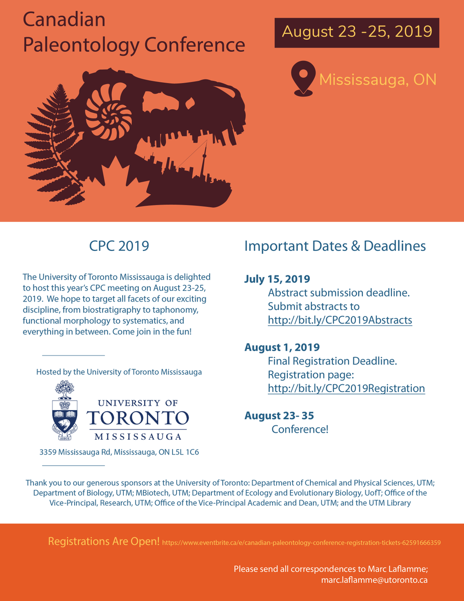 CuratorGrey's tweet photo. Sharing more details for the Canadian Paleontology Conference this May at UofT (Mississauga)!
PS - one of Marc Laflamme's students created this beautiful logo https://t.co/GdBHULmLQm