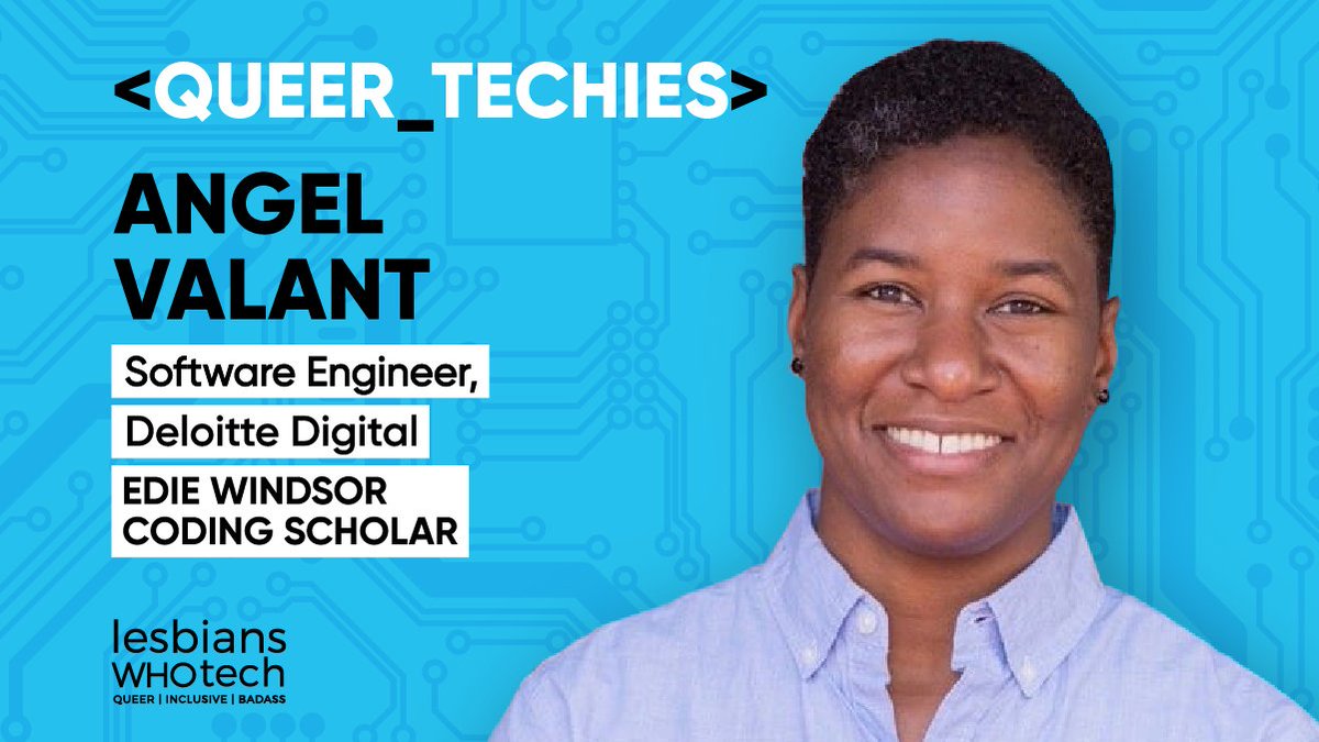 lesbiantech's tweet photo. Meet Angel Valant, our next #EdieWindsor Coding Scholar part of our #QueerTechies series! Today, Angel is a software engineer for @DeloitteDigital 🙌🏿🙌🏽🙌🏻 #LWTPRIDE #PrideMonth https://t.co/Ibzecjtv9l