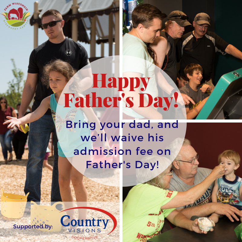 FarmWisconsin's tweet photo. Add Farm Wisconsin to your Father's Day agenda! Bring your dad in and he'll receive FREE admission on Sunday 🥳🎉  #freeadmission #Fathersday #farmwisconsin https://t.co/pMfV2FbmnR