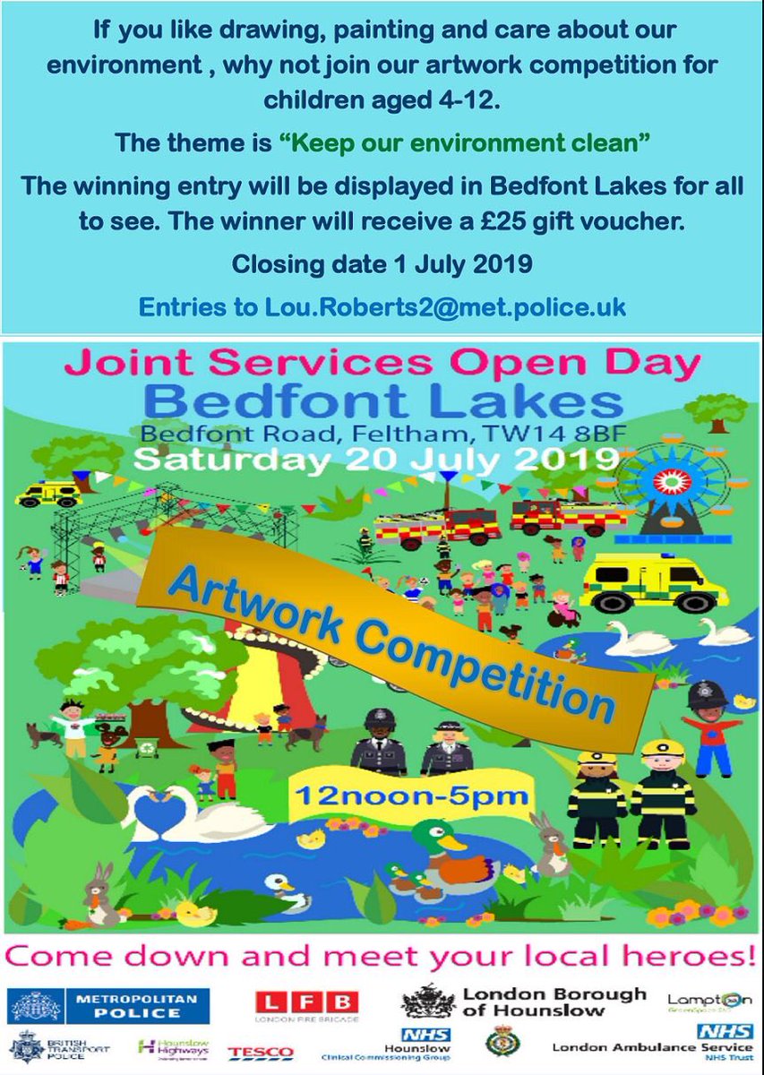 Join our artwork competition! 

The winning piece will be displayed in the park for all that visit to see and a prize of a £25 gift voucher will go to the winner!

<a href="/LBofHounslow/">Hounslow Council</a> @BTPLondon <a href="/HounslowFire/">LFBHounslow</a> <a href="/MPSHounslow/">Hounslow Police</a> 

 Sponsored by <a href="/HounslowHways/">Hounslow Highways</a>