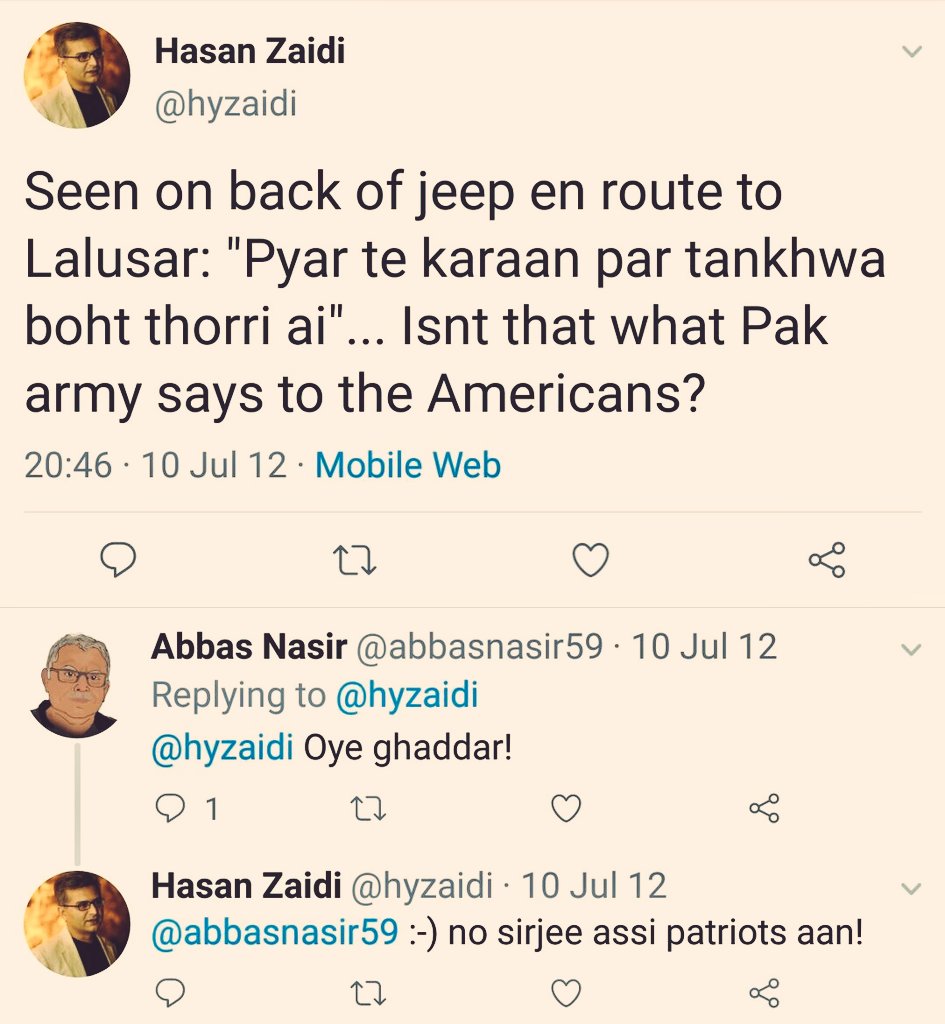 Exhibit AR.  @hyzaidi on Pak Army;Imagine if there exists the freedom of speech of his likings at the desk of  @dawn_com.