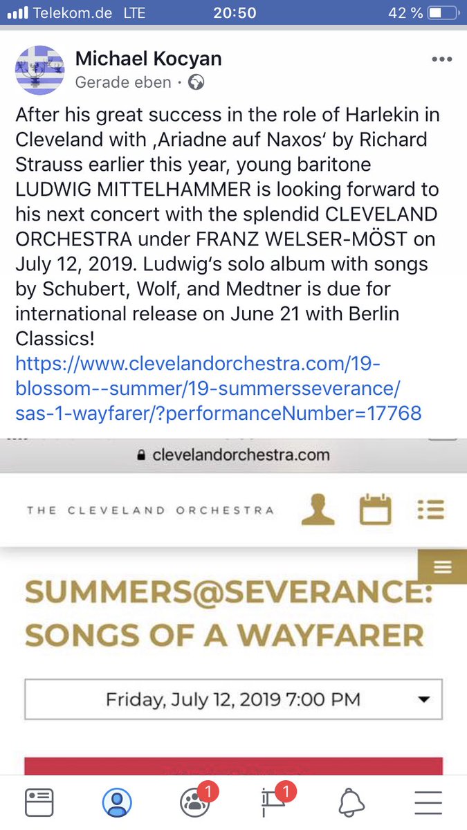 After his great success in the role of Harlekin in Cleveland with ‚Ariadne auf Naxos‘ earlier this year, young baritone LUDWIG MITTELHAMMER is looking forward to his next concert with the splendid CLEVELAND ORCHESTRA under FRANZ WELSER-MÖST on July 12, 2019.