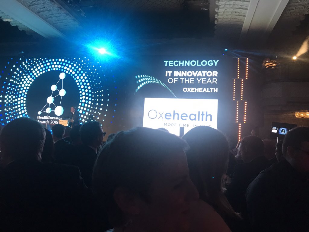 hughlj's tweet photo. Great to see @Oxehealth in lights TWICE @HealthInvestor awards last night. Well done to worthy winners @goodcaregroup @CivicaUK see you’ll next year #HIAwards #MoreTimeToCare https://t.co/S3siSxbnkh