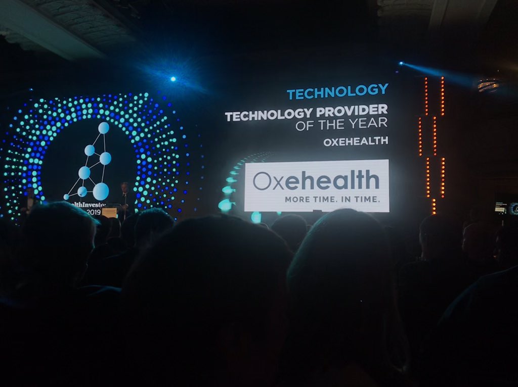 hughlj's tweet photo. Great to see @Oxehealth in lights TWICE @HealthInvestor awards last night. Well done to worthy winners @goodcaregroup @CivicaUK see you’ll next year #HIAwards #MoreTimeToCare https://t.co/S3siSxbnkh