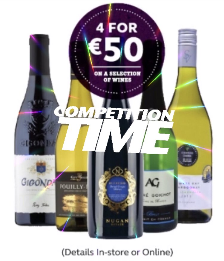 #Competition time just RT &amp; Follow to be in a chance to #Win 4 wines from our very popular 4 for €50 Special on our Premium #SpeciallySourced Wine Range <a href="/SuperValuIRL/">SuperValu Ireland</a> with Pouilly Fumè / Gigondas / Superb Dried Grape Shiraz / French Sparkling / Quality Bordeaux &amp; much more 👌