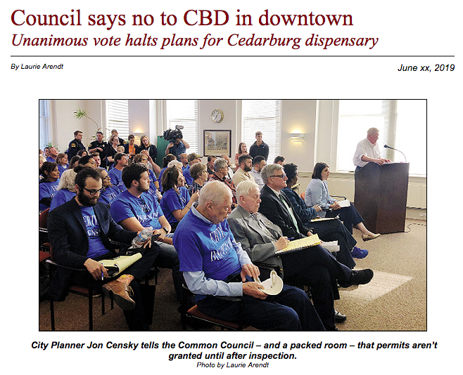 HeatherRogge's tweet photo. Council says no to CBD in downtown #Cedarburg. 
https://t.co/yFCBnsUkVQ https://t.co/uj7hAh8MIt
