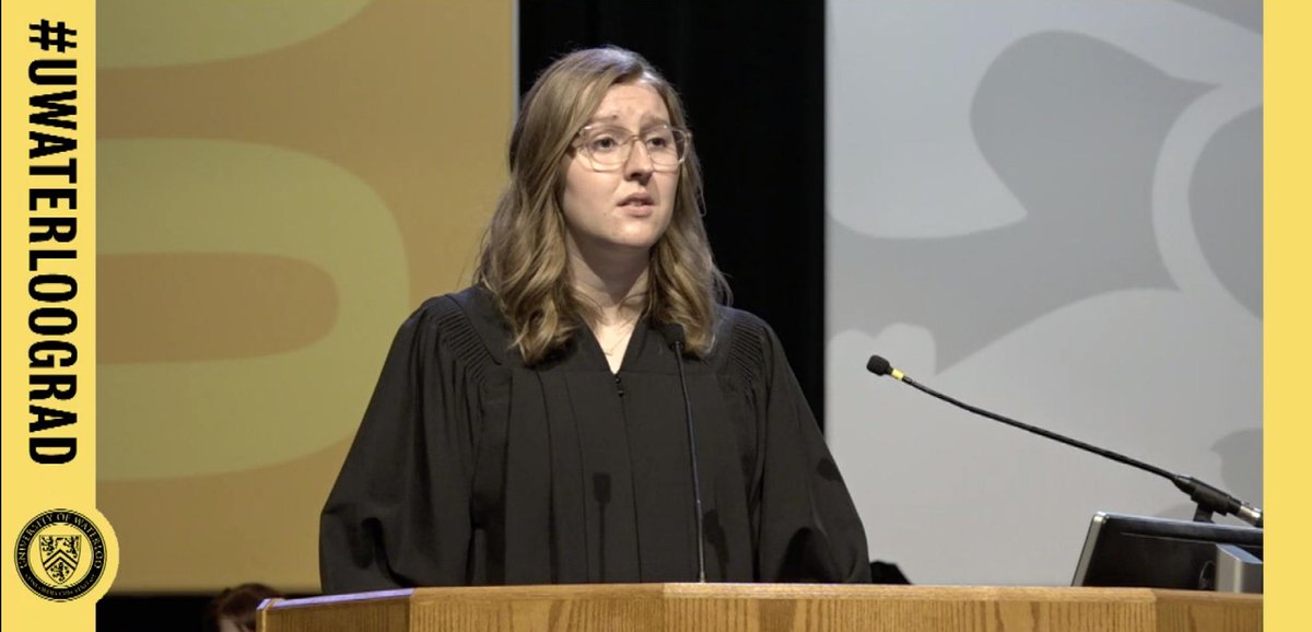 Build your own path and choose your own legacy: Look to the ceiling, not the floor. Thank you to Samantha Anne Fowler for an inspirational valedictory address for our afternoon <a href="/WaterlooSci/">Waterloo Science</a> convocation ceremony. #UWaterlooGrad