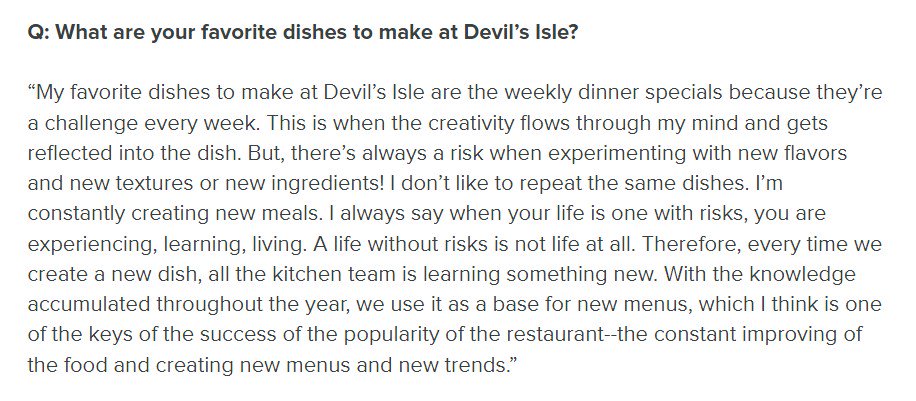 Last part of our Q&amp;A with Devil's Isle Head Chef Josue Lemus is now up!