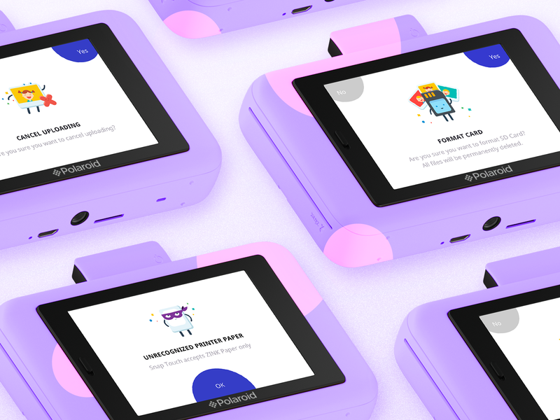 415Agency's tweet photo. https://t.co/ugIakWhnyA Another shot of Polaroid Snap Touch camera — this is how popups with icons look on the device. We thought the icons over very carefully, so that their size, color and overall appearance is perfect 💜 what do you think? #UX #UI #415Agency #Design #Polaroid https://t.co/DqzMNIDqJ6