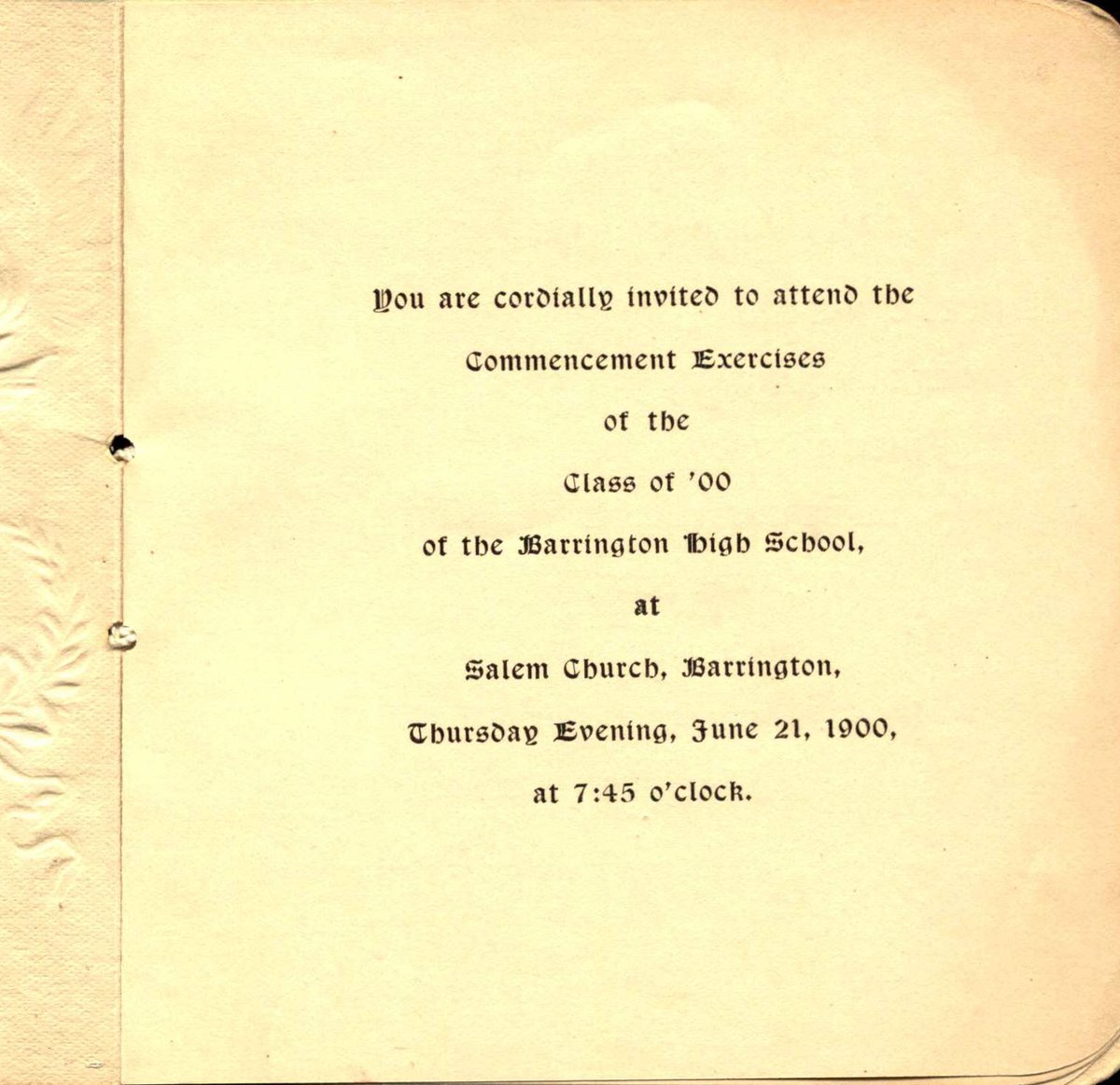 barrington220's tweet photo. Talk about a Throwback Thursday... 

A community member recently found this Barrington High School graduation program from the year 1900!! His late wife's family has been in the Barrington area for many years and he found it as he was going through her old stuff. 

#BSD220 #TBT https://t.co/4I3llqBS45