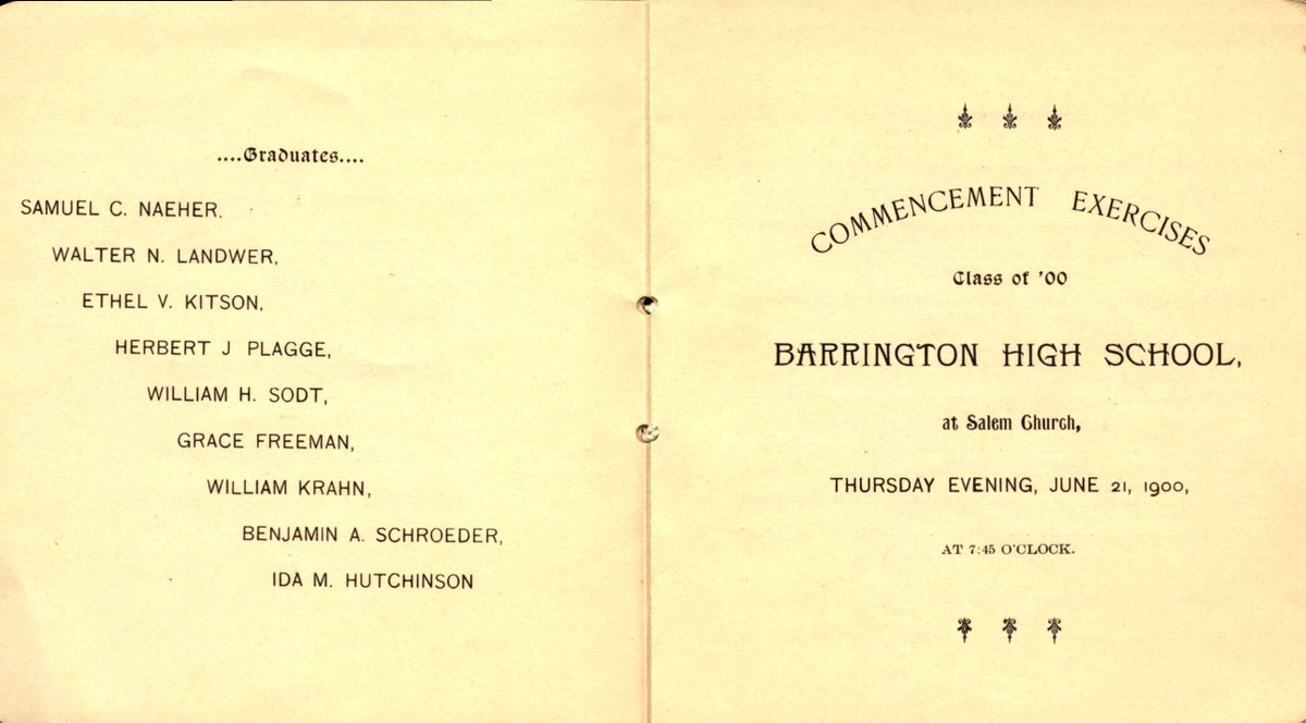 barrington220's tweet photo. Talk about a Throwback Thursday... 

A community member recently found this Barrington High School graduation program from the year 1900!! His late wife's family has been in the Barrington area for many years and he found it as he was going through her old stuff. 

#BSD220 #TBT https://t.co/4I3llqBS45