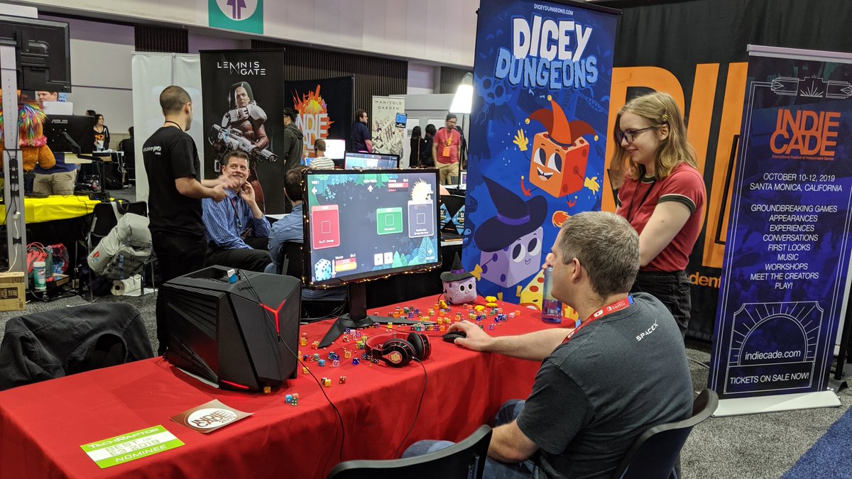 IndieCade's tweet photo. IndieCade #e3 showcase games @diceydungeons and @neocabgame are also @TechRaptr Best of #E32019 nominees, plus @LemnisGate is nominated for Unreal Awards as both Outstanding Original Game and Unreal Underdog! @ascendvr is Best of E3 by @mashable! Congrats on an incredible year! https://t.co/eJfRKraF1i