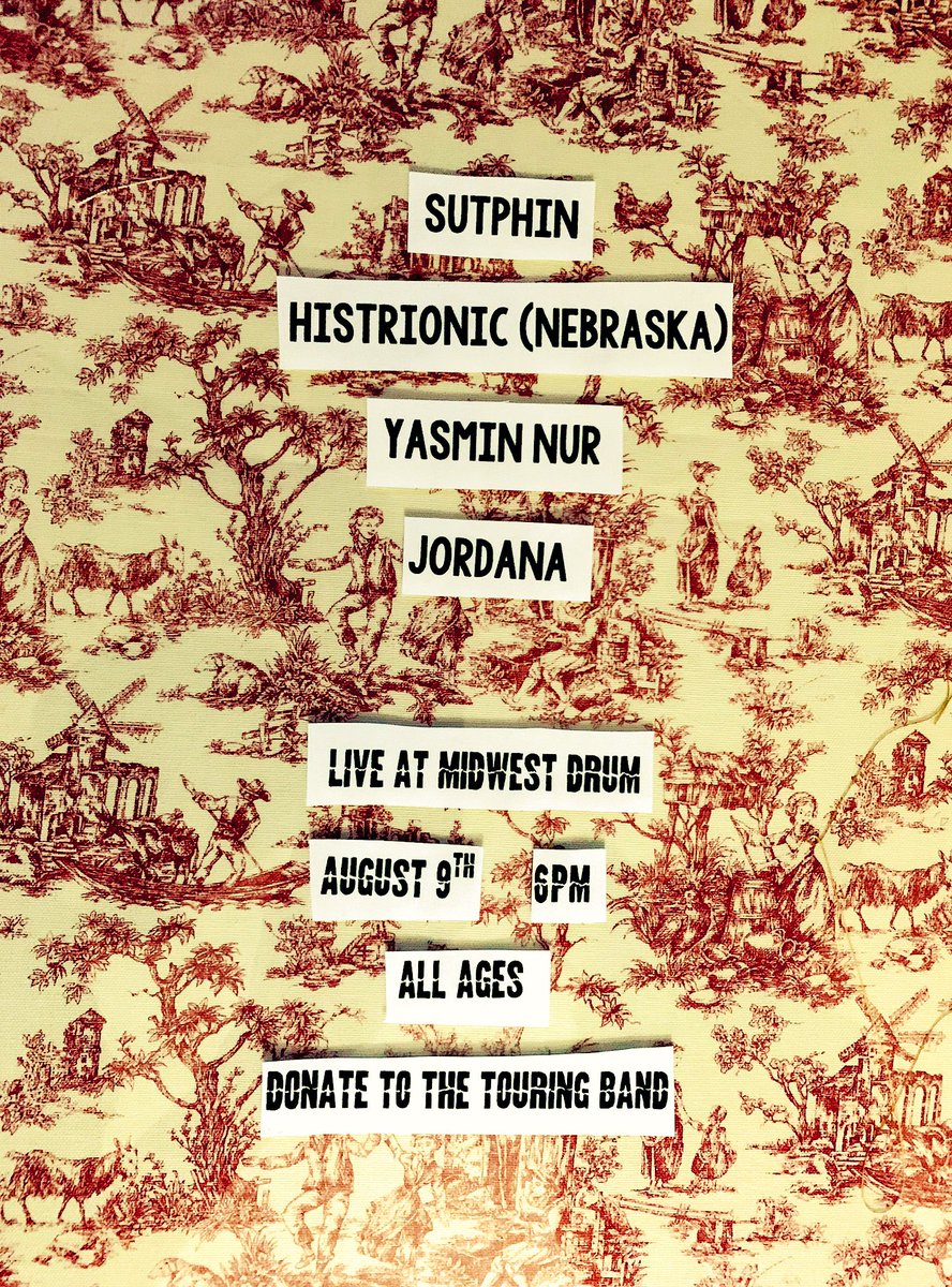 Stoked to add <a href="/SutphinBand/">Sutphin</a> to the August 9th show at <a href="/MIDWESTDRUM/">MIDWESTDRUM.com</a>! Come catch Histrionic from Nebraska with support from <a href="/yssmmn/">/</a> and <a href="/jordananye/">Jordana</a>! 6:00!! Bring donations to keep Histrionic on the road!!