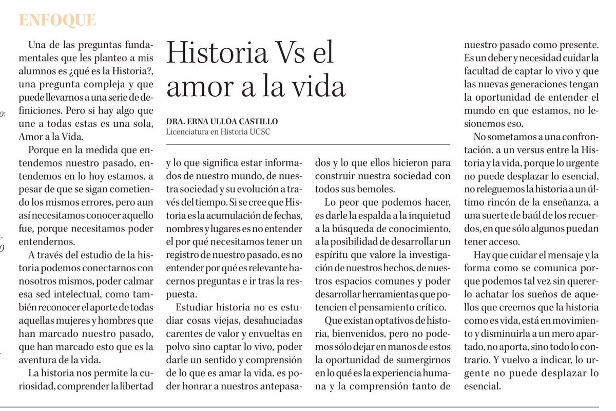 Hoy en <a href="/DiarioConce/">Diario Concepción</a>, la columna de la académica de Historia <a href="/Sociales_UCSC/">Sociales en la UCSC</a> <a href="/ucscconcepcion/">UCSC Concepción</a>, Dra. Erna Ulloa: "Historia Vs el amor a la vida" #academia #educación