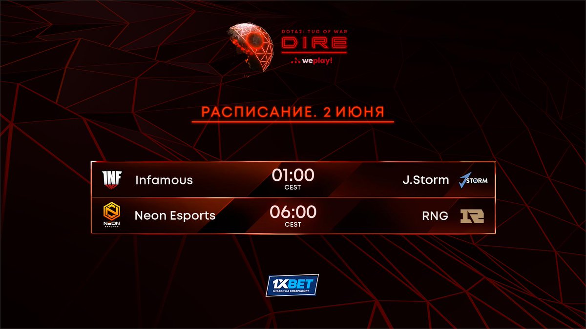 WePlay_Studios's tweet photo. Day 6 of the Tug of War: Dire tournament! Super Finals!

Don't miss any game
01:00 (CEST) @Infamous_GG vs @Team_JStorm
06:00 - @NeonEsportsdota vs @RNGRoyal

Watch the games on https://t.co/jP4ZQzSYbh

The best odds on the matches ▶️ https://t.co/IWm26NmsrD

#WePlayDota2 #ToWDire https://t.co/vkzBDpowxs