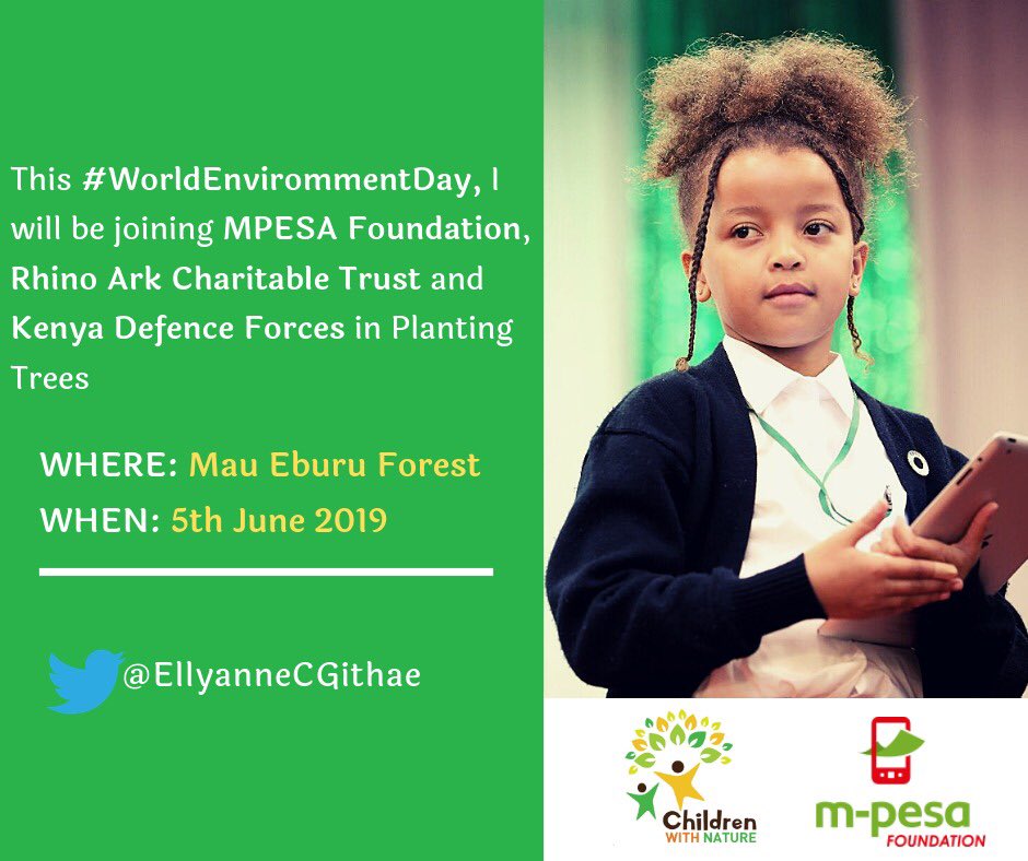 5th June is #WorldEnvironmentDay WHERE WILL YOU BE? I will be joining @SafaricomPLC @MPESA_FDN @RhinoArk @kdfinfo @bobcollymore & the communities in Planting trees 🌱🌱🌱 at Mau Eburu Forest #GreeningKenya @FredMatiangi @SandaOjiambo @SafaricomFDN @andersen_inger @TedWhite21 @UN