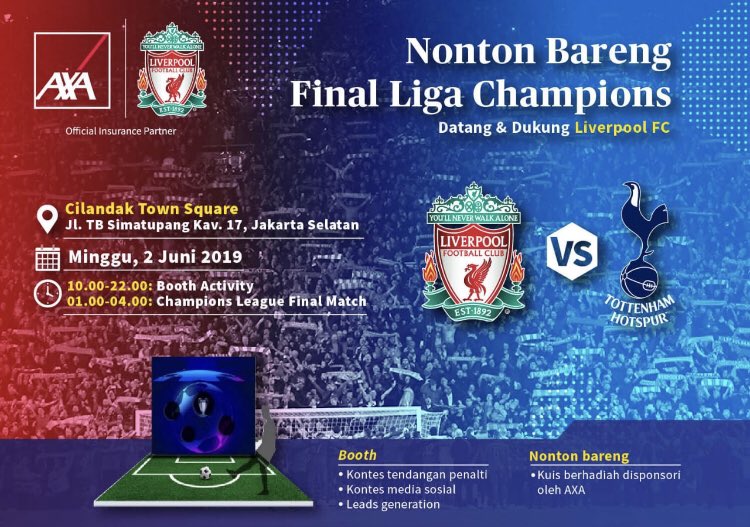 JulienSteimer's tweet photo. Di #Jakarta dan di #Surabaya, Nonton Bareng #UCLfinal with @AXAIndonesia, @AXA official insurance partner of @LFC ! #Bigreds @LFCIndonesia #GoReds 🔴 !!!!! this cup is for you 🏆#KnowYouCan 💪💪💪  @indosportdotcom #UCLFinal #LFCIndonesia #Liverpool  #IDSBolaBareng #YNWA https://t.co/haEa2PHfjv