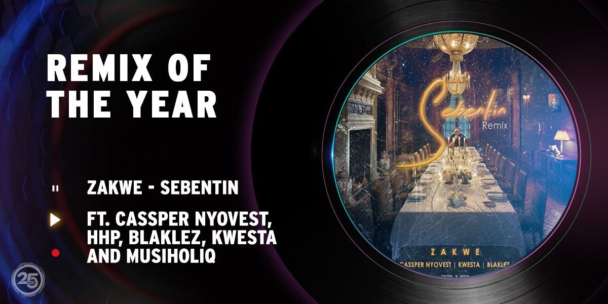 PanafRap's tweet photo. Le "Remix de l’année" revient au Hip-hop avec le single #Sebentin par le producteur @ZakweSA en featuring avec @casspernyovest , @HipHopPantsula , @Blaklez , @KwestaDaKAR & @Musiholiq_Nuz 🏆
#SAMA25 🇿🇦 https://t.co/Kw1DuYuSW2