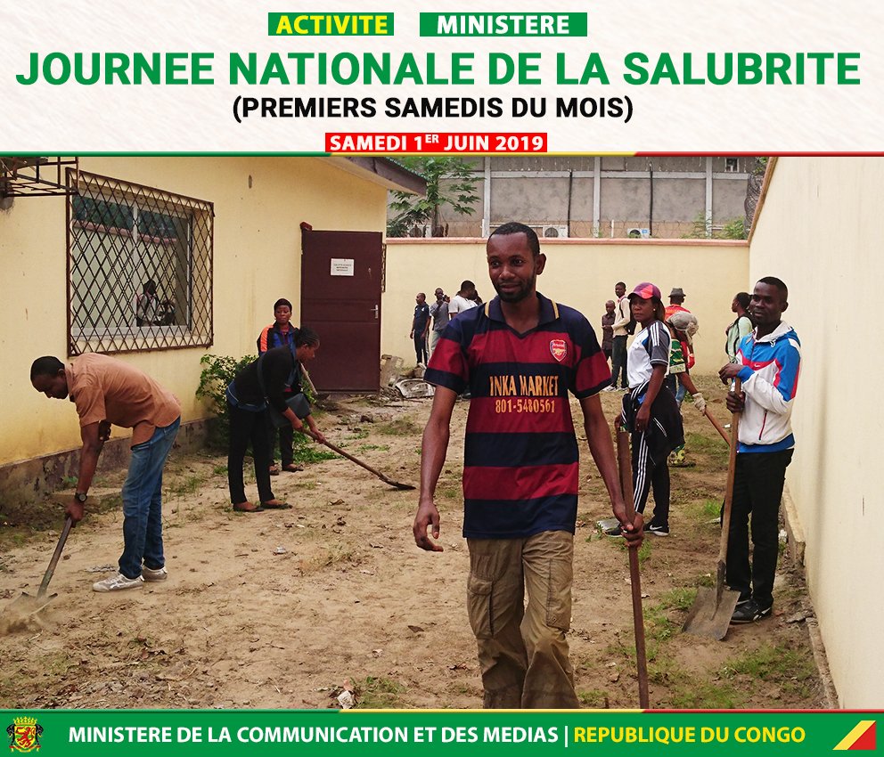 Répondant à l'appel du #PM <a href="/ClementMouamba/">Clément Mouamba</a>, relatif à la journée nationale de salubrité, les cadres et agents des différents organes sous tutelle du Min. de la Communication, ont assaini ce samedi 1er juin 2019, l'environnement de l'imprimerie nationale du Congo. <a href="/ThMoungalla/">Thierry Moungalla</a>