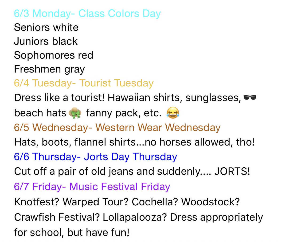 Tyra Wingle (@hprhs_tyra) on Twitter photo Spirit week is coming up this Monday, 6/3. Here is the schedule wildcats, let’s show some school spirit!🤗 <a href="/HPRwildcats/">High Point Regional High School</a> <a href="/JonTallamy/">Jon Tallamy</a> <a href="/SeamusWCampbell/">Seamus Campbell</a> <a href="/HPStudentCo/">HP Student Council</a> Spirit week is coming up this Monday, 6/3. Here is the schedule wildcats, let’s show some school spirit!🤗 <a href="/HPRwildcats/">High Point Regional High School</a> <a href="/JonTallamy/">Jon Tallamy</a> <a href="/SeamusWCampbell/">Seamus Campbell</a> <a href="/HPStudentCo/">HP Student Council</a>
