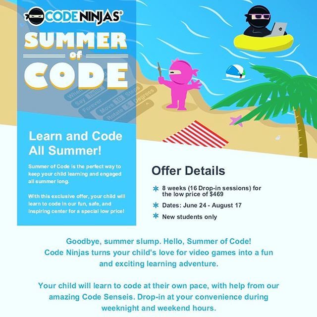 CodeNinjasPoway's tweet image. Summer of Code: Goodbye summer slump. Hello, Summer of Code! Code Ninjas turns your child&apos;s love for video games into a fun and exciting learning adventure. Your child will learn to #code at their own pace, with help from our amazing Code Sensei&apos;s. Drop-… bit.ly/2YZcCKB