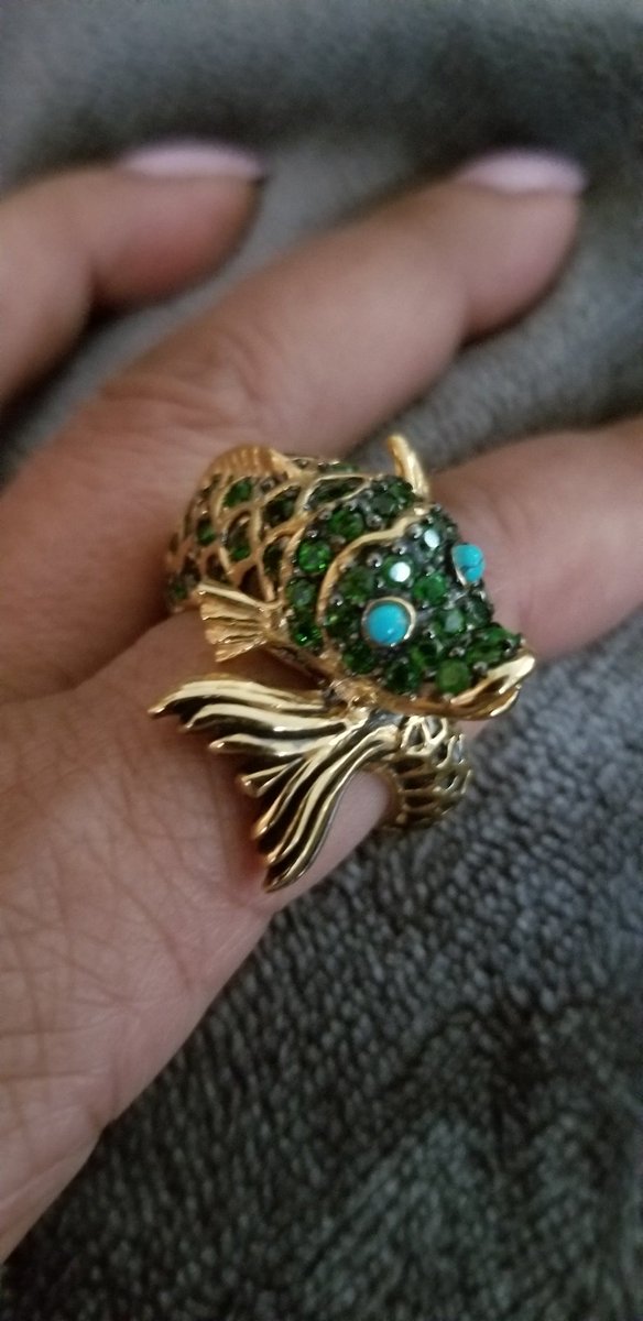 My newest bauble from Thanjira Silver - a fish ring with turquoise eyes & scales inlaid with tsavorite. You can find them at Bangkok's Jewelry Trade Center, Booth B127. #jewelry #thanjirasilver #ring #bangkok #jewelrytradecenter