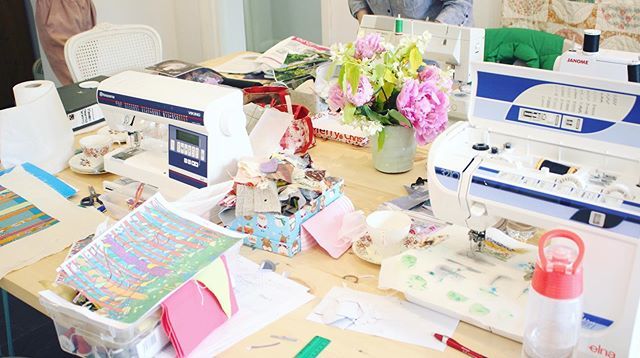 Lovely creative mess from today's level 2 workshop at the @pincushion_pantiles In Tunbridge Wells. Painting couching, cut appliqué, Freehand Machine Embroidery and more!! bit.ly/30XPlKU