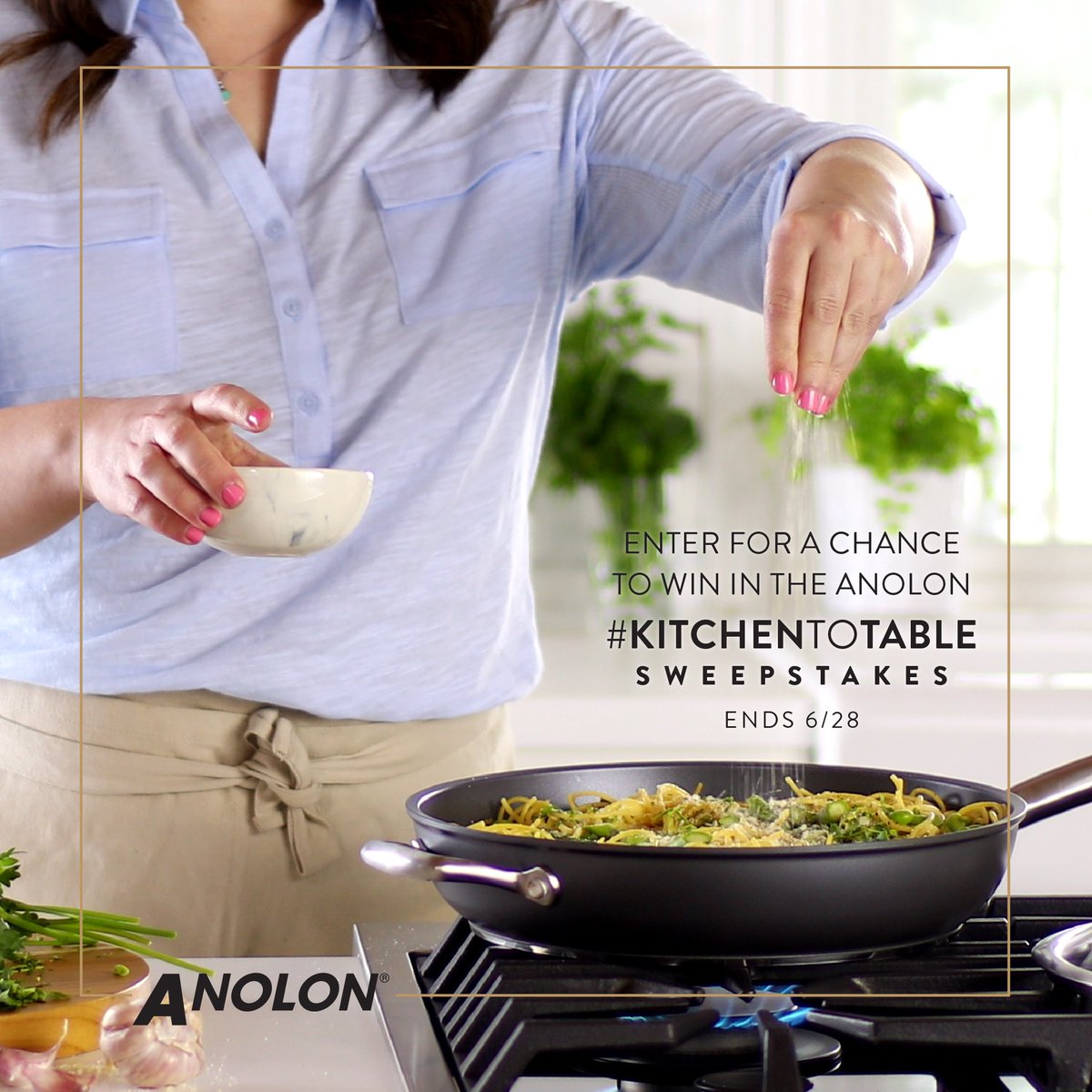 Anolon's tweet image. ENTER THE ANOLON  #KITCHENTOTABLE SWEEPSTAKE NOW THROUGH 6/28 – Equip your kitchen with a few Anolon faves... including the new Hero Dinners cookbook. bit.ly/2J8EYhw