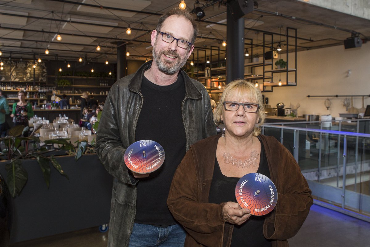 ix_symposium's tweet photo. The visionary pioneer award laureates of @ix_symposium 2019 are: Ruth Schnell et David Rokeby! With this award, the @SATmontreal  highlights the commitment and passion of immersion's great builders. https://t.co/JjLPdSYOBT