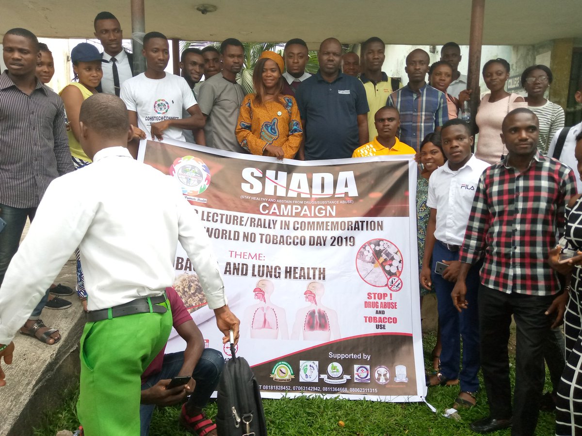 myEmyWEALTH's tweet photo. Despite busy schedules yesterday, our initiator @WONNEafronelly in company of team lead @andrew_adah attended commemoration of #WorldNoTobaccoDay2019 #WNTD organized by #cohstechconnect at Rivers State Col of Health Sci &amp; Tech Phc
#1000manMarch
#BeatAirPollution #SHADA #DrugAbuse https://t.co/kkrMDOP2GG