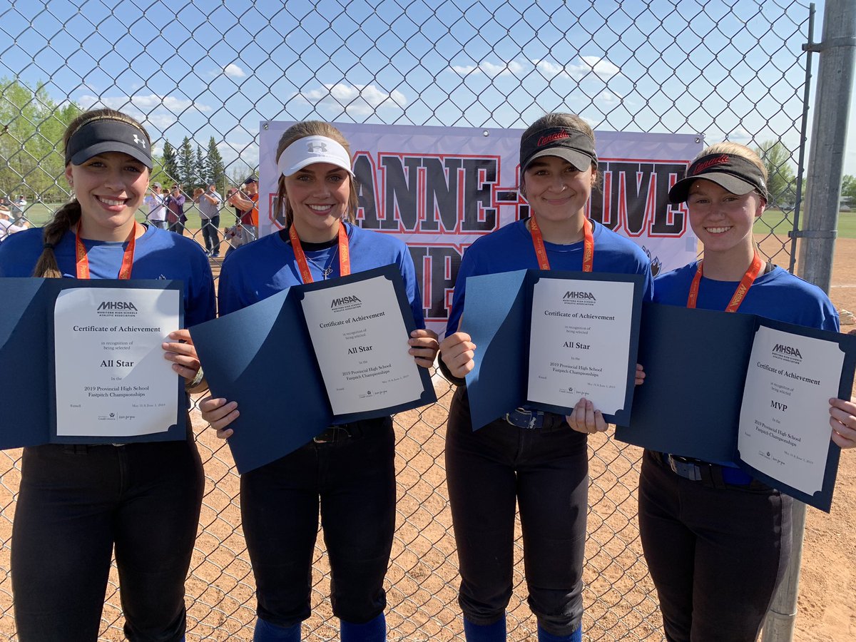 MHSAAFastpitch's tweet photo. Provincial All-Stars from Jeanne-Sauve - Megan Neiles, Rylee Konowalchuk, and Caity Zigara. Provincial MVP - Kailyn Huppe. https://t.co/kjPmispjks