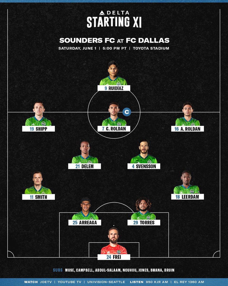 TropicSounders's tweet photo. X-Man’s first start! Jordy and Gus manning the middle. CR7 as CR10 is my favorite Cristian Roldan. 3 points. Nothing less. #SGAFSU #ILOVEYOU #DALvSEA #WhereIsChad https://t.co/aNzoEnysud